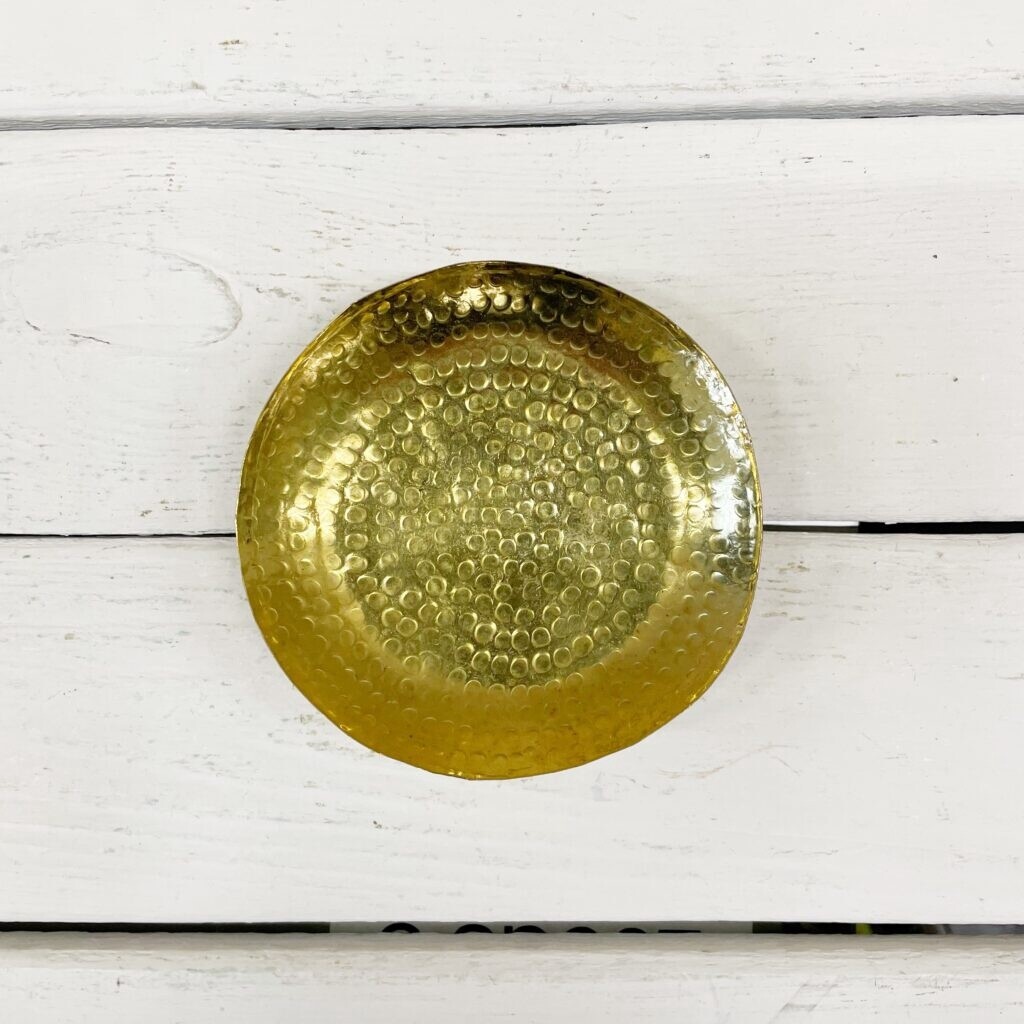 Schaaltje messing rond gehamerd goud