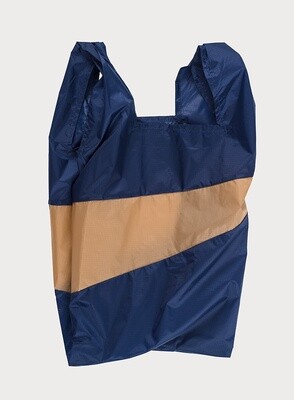 SUSAN BIJL The New Shopping Bag 'FOREVER' Navy & Camel Large