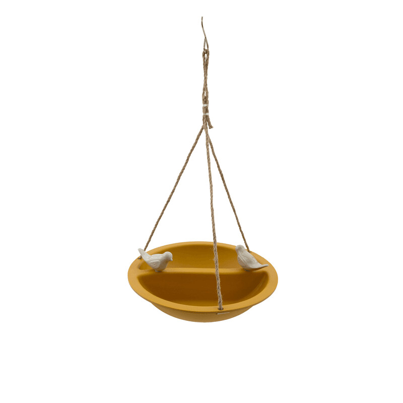 Vogel voederschaal en bad bamboevezel geel