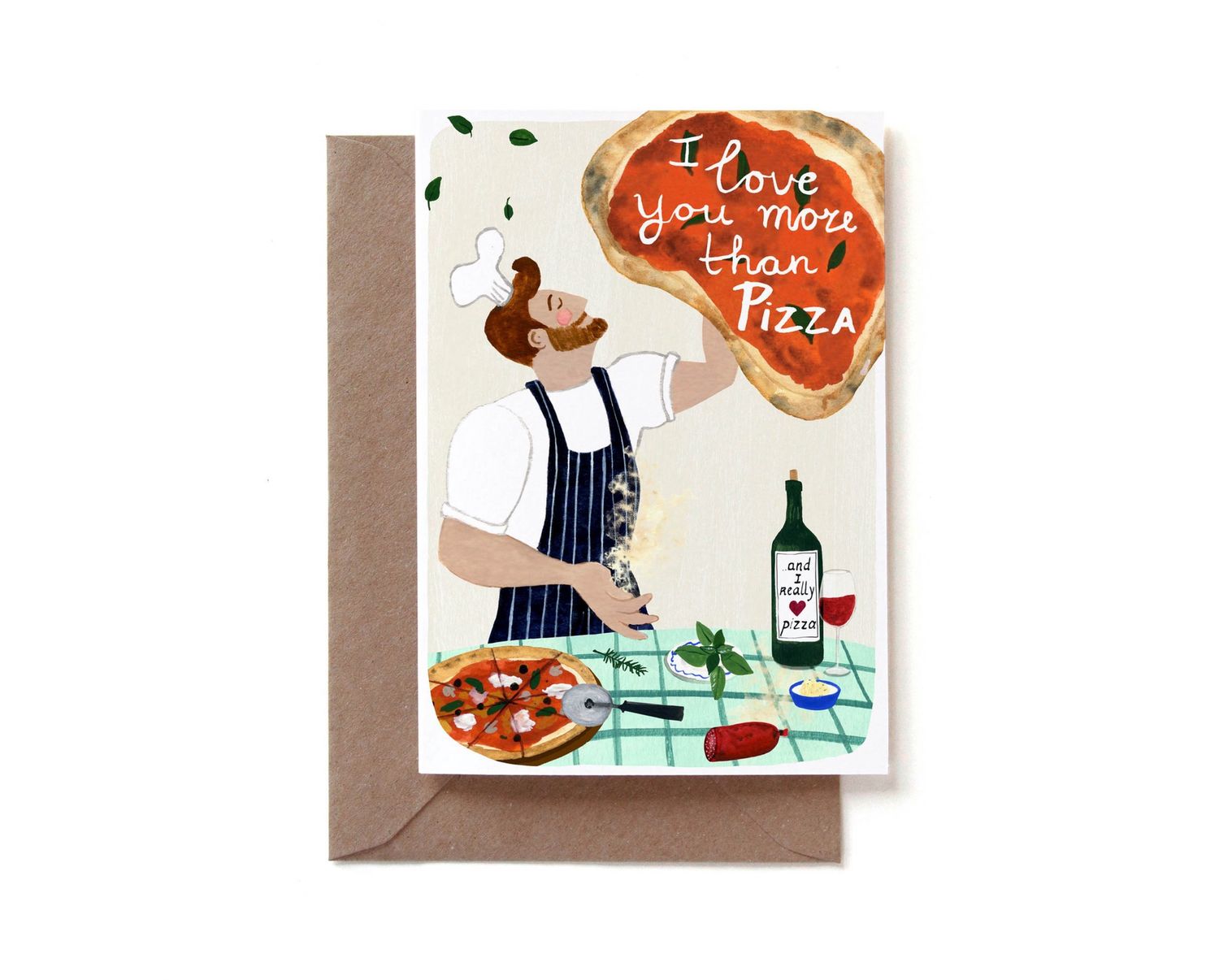 Dubbele kaart &#39;I love you more than pizza&#39;