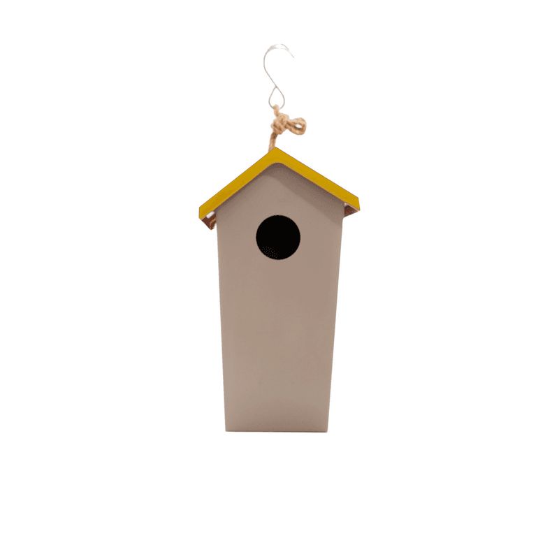 Vogelhuisje bamboevezel taupe met geel dakje
