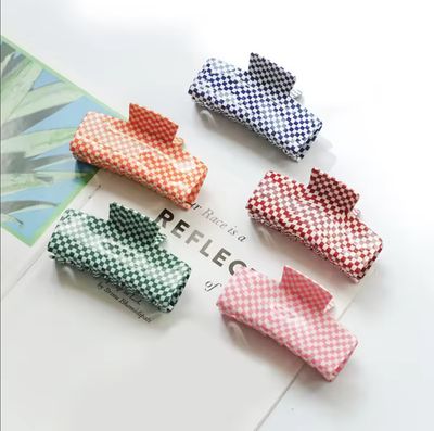 Haar klem checkered  colorful gesloten rechthoekig