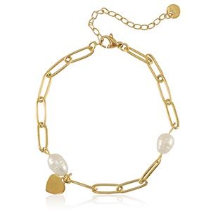 Armband stainless steel parels goud met hartje