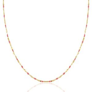 Ketting raspberry pink/gold epoxy stainless steel