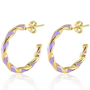 Oorbellen oorstekers twisted round lilac- gold