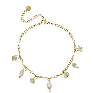 Armband Stainless steel pearls Gold-pearl white