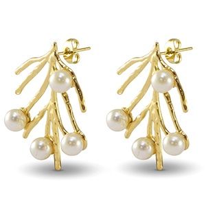 Oorbellen stainless steel oorstekers zeewier pearls Gold
