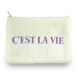 Etui van teddystof &quot;C&#39;EST LA VIE&quot; Off white-purple