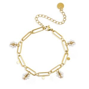 Armband stainless steel pearls and flowers Gold