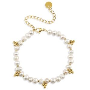 Armband stainless steel goud pearls · knopjes