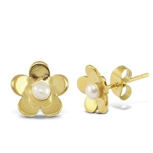Oorbellen oorstekers pearls flower Gold