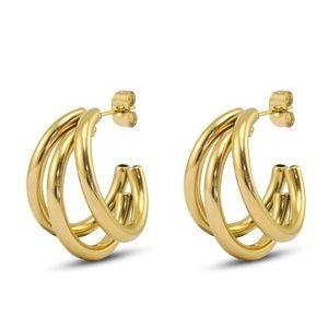 Oorbellen oorsteker creolen triple gold