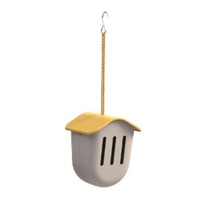 Vlinderhuisje uit bamboevezel taupe met geel dak smal