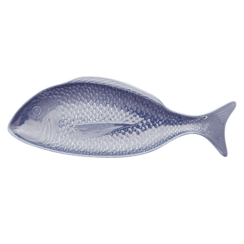 Vis schaal uit aardewerk blauw 40x14cm