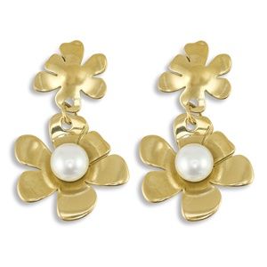 Oorbellen goud oorstekers two flowers gold met parel