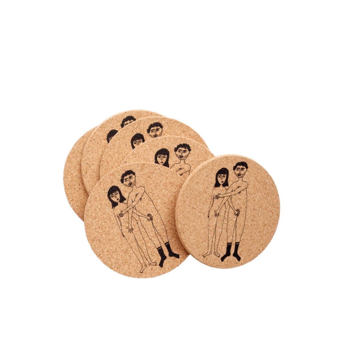 Helen B onderzetters kurk Naked Couple (set van 6)