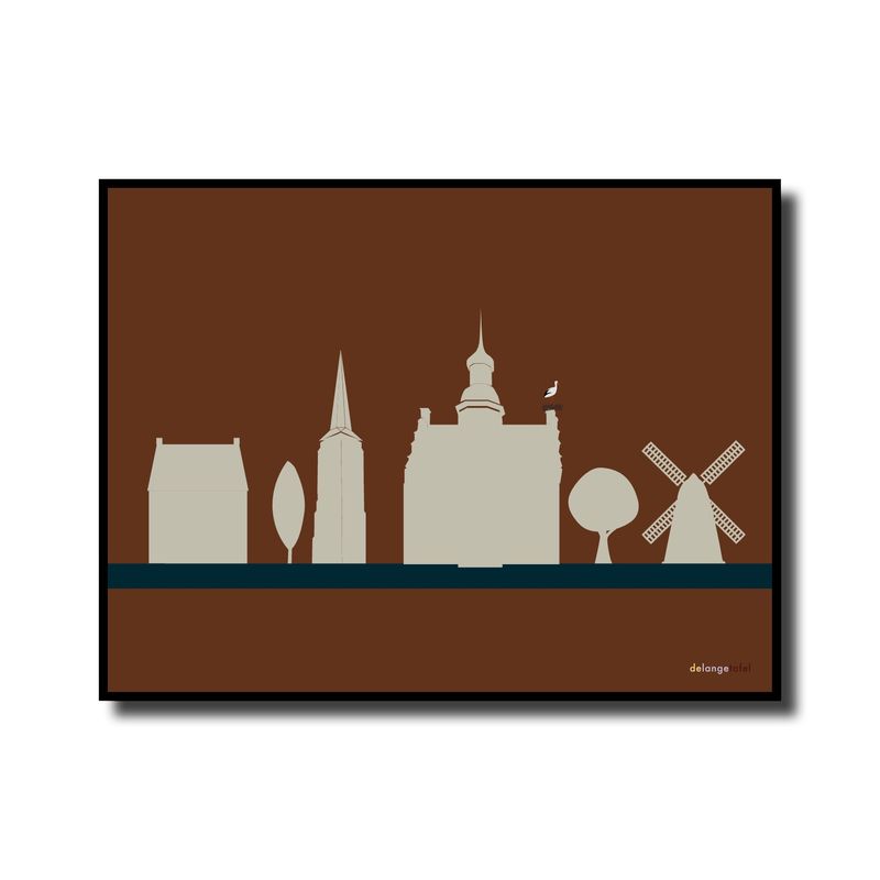Print in lijst skyline Gennep rood/beige