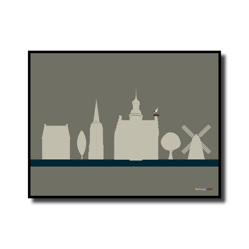 Print in lijst skyline Gennep groen/grijs