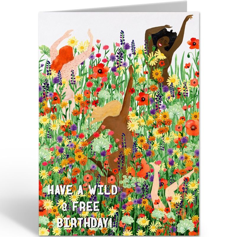 Dubbele kaart wild baby flowerfield &#39;Have a wild &amp; free birthday!&#39;