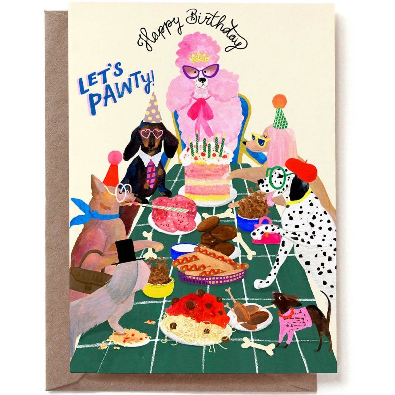 Dubbele kaart Birthday party dogs &#39;Let&#39;s pawty&#39;