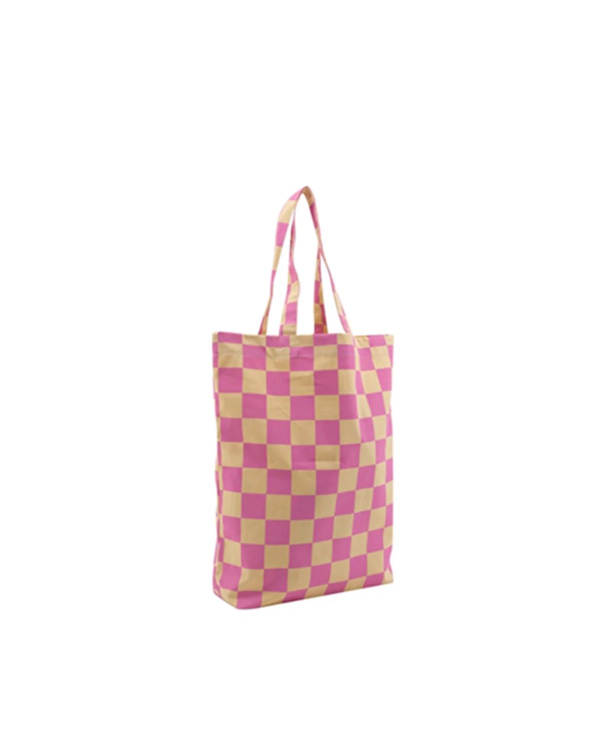 Katoenen tas geblokt pink yellow