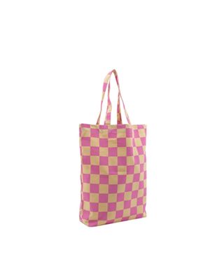 Katoenen tas geblokt pink yellow