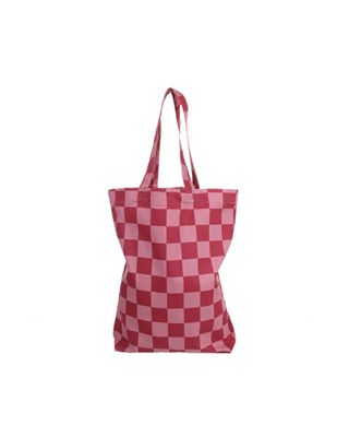 Katoenen tas geblokt purple dark pink