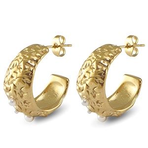 Oorbellen oorstekers circles reliëf pearls