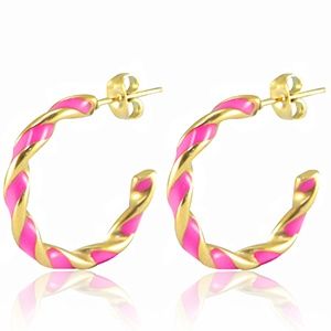 Oorbellen oorstekers twisted round pink- gold