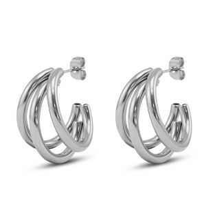 Oorbellen oorsteker creolen triple silver