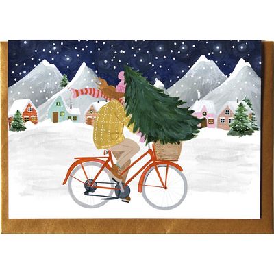 Kerstkaart · Kerstboom op de fiets