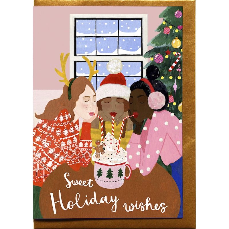 Kerstkaart · Sweet holiday wishes girls