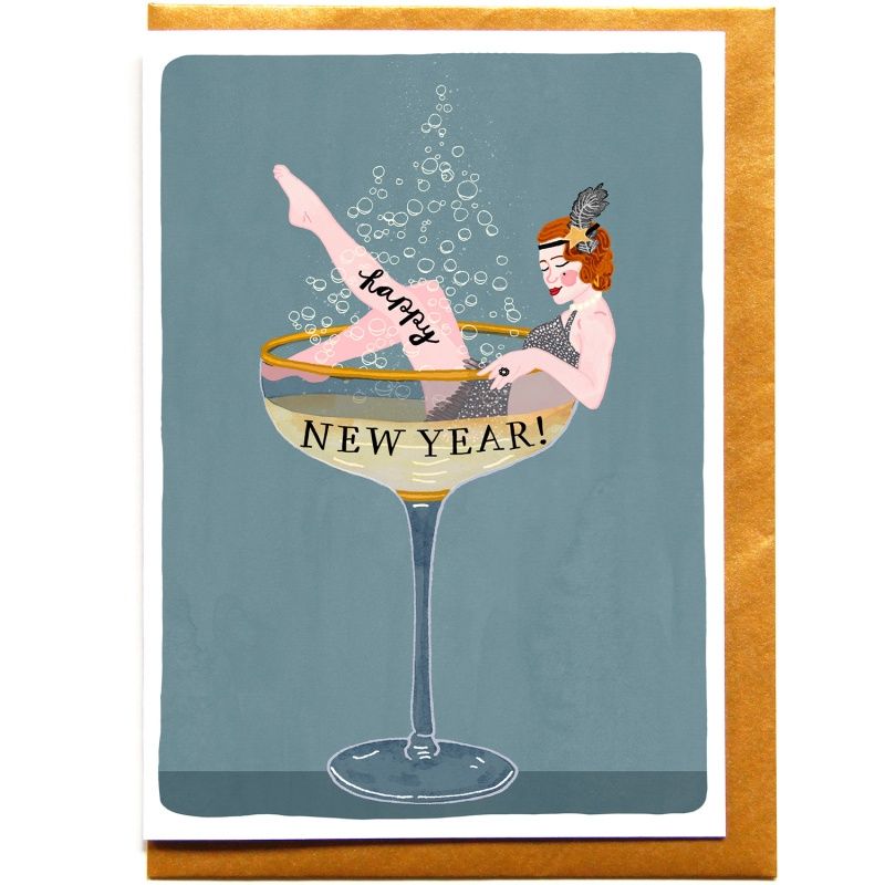 Kerstkaart · Happy new year champagne