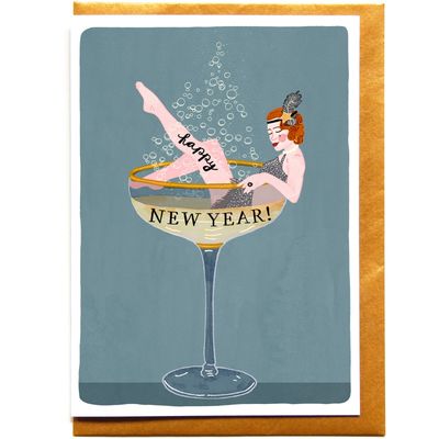 Kerstkaart · Happy new year champagne