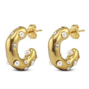 Oorbellen gold pearl &amp; stones