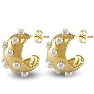 Oorbellen gold pearls moon