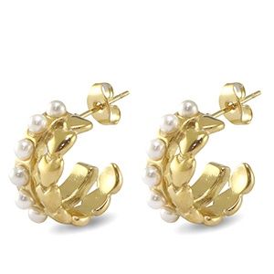 Oorbellen goud pearls &amp; hearts