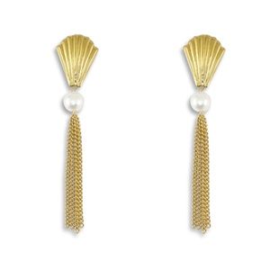 Oorbellen hangers shell with pearls gold