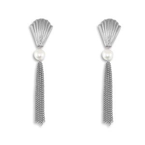 Oorbellen hangers shell with pearls silver