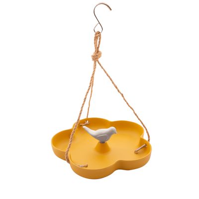 Vogelbad/voederschaal voor vogels uit bamboevezel geel