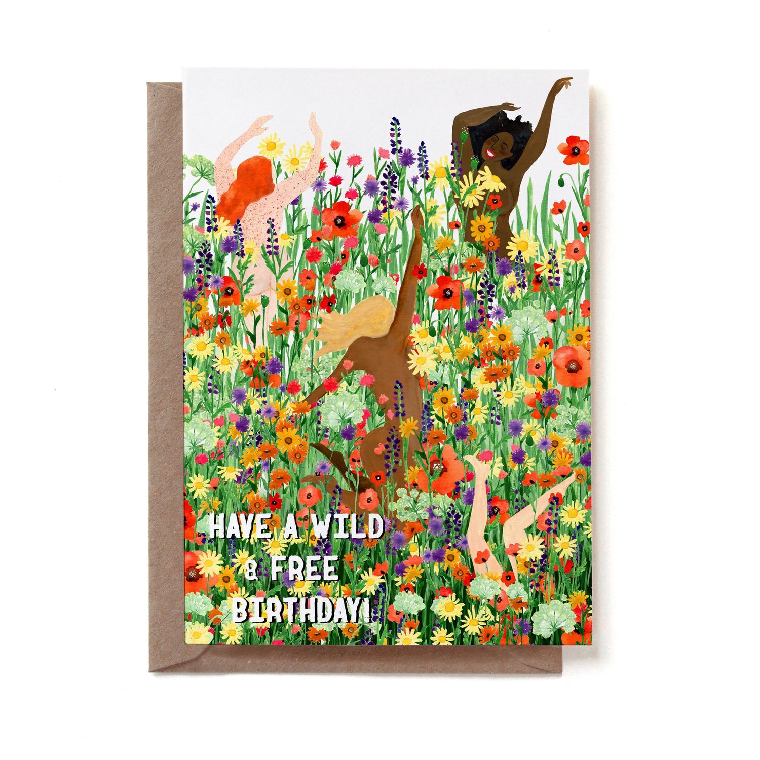 Dubbele kaart wild baby flowerfield &#39;Have a wild &amp; free birthday!&#39;