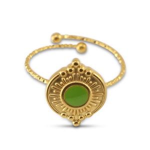 Ring enamel round Gold- Light green