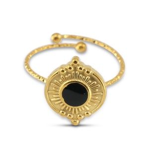 Ring enamel round Gold- Black