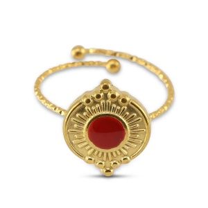 Ring enamel round Gold- Cherry red