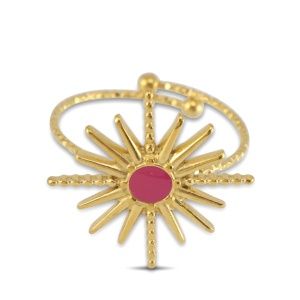 Ring enamel star Gold-dark pink
