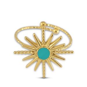Ring enamel star Gold-turquoise blue