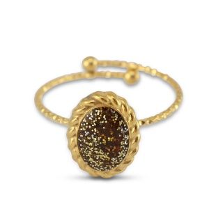 Ring enamel oval Gold-glitter topaz