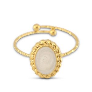 Ring enamel oval Gold-pearl white