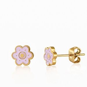 Oorbellen oorsteker flower Lilac-gold