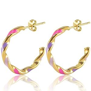 Oorbellen oorstekers twisted · pink purple lilac-gold
